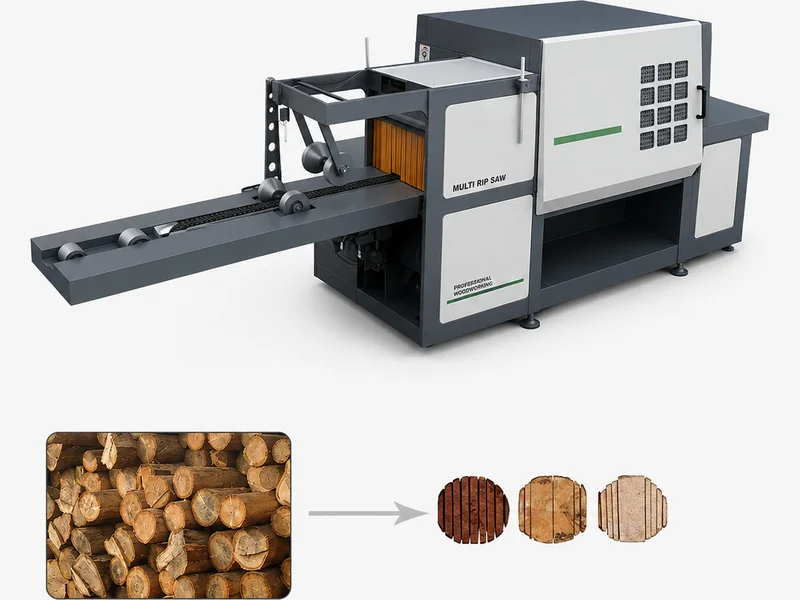 Wood log multi-blade rip saw